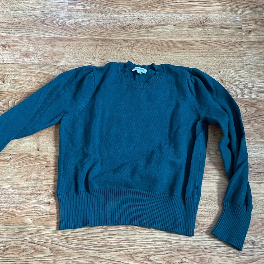 Sugarlips Sierra Teal Puff Sleeve Crewneck Sweater MP